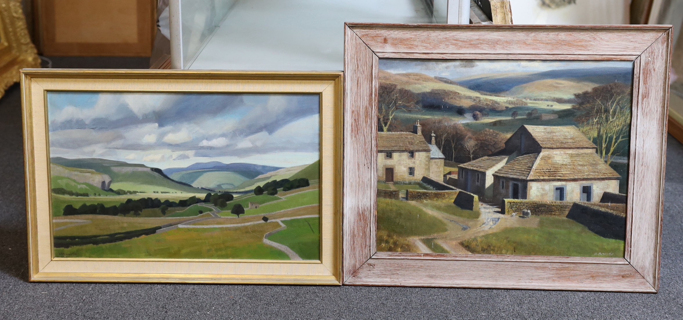 Anne Isabella Brooke (1916-2002), 'Near Barden, Wharfdale' &'Wharfdale from Grass Woods', Oil on canvas (2), 40 x 50 cm & 35 x 55cm.